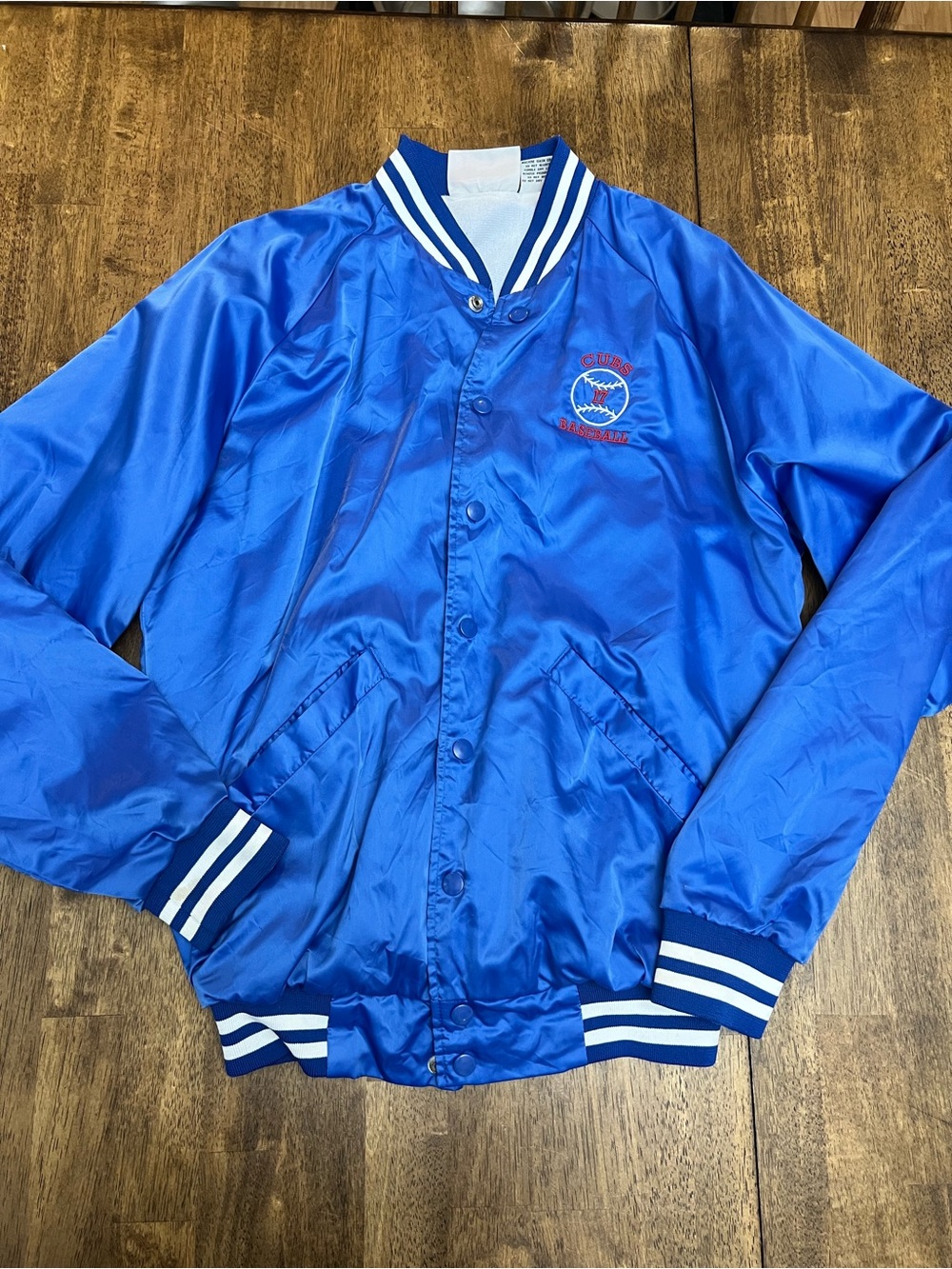 Vintage Blue Satin Cubs Bomber Jacket